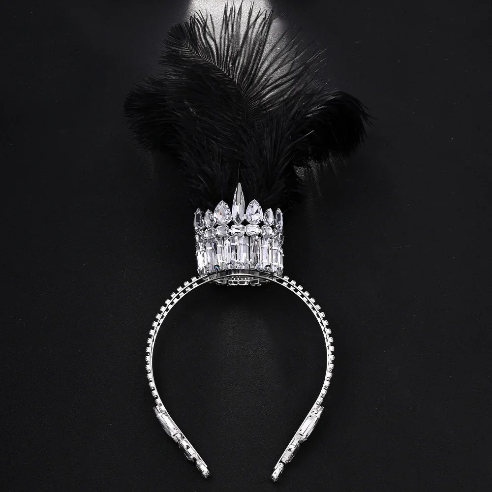 Hot at Exaggerated Crown European and American Fashion Gothic Rhinestone Female Hair Chain Drag Queen Feather Crown Headband