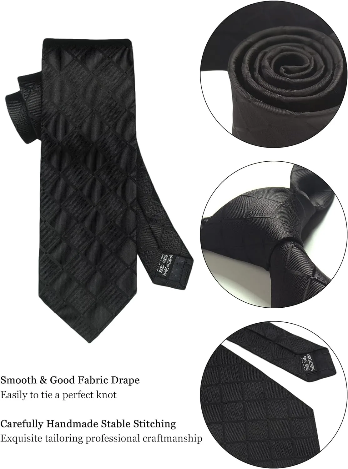 Luxury 8CM Men Silk Necktie Plaid&Check Ties Pocket Square Cufflink Tie Clip Gift Box Set For Man Groom Formal Business Jacquard