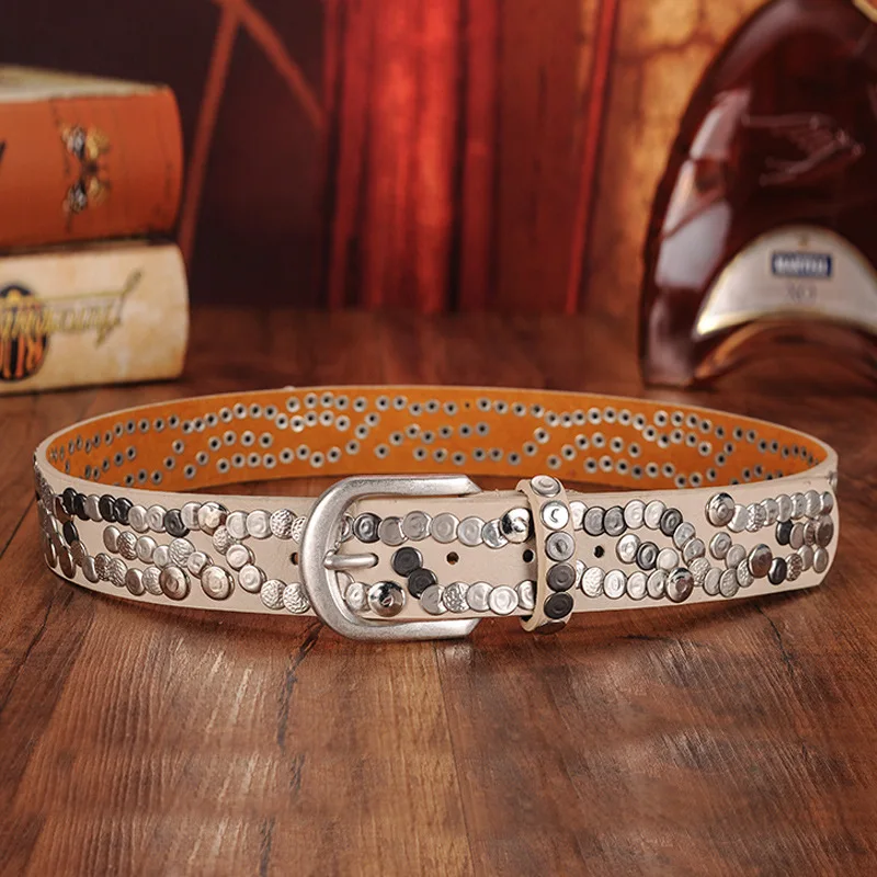 Women Belt Fashion Punk Pin Buckle Vintage Rivets Luxury Lady's Original Leather Belts For Women Jeans Waistband Female
