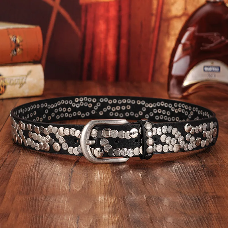 Women Belt Fashion Punk Pin Buckle Vintage Rivets Luxury Lady's Original Leather Belts For Women Jeans Waistband Female
