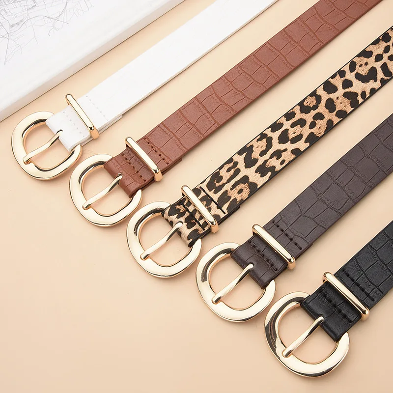 Fashionable Alligator Pattern Belts for Woman 105cm Durable PU Gold Color Buckle Belts Woman's Jeans Belts