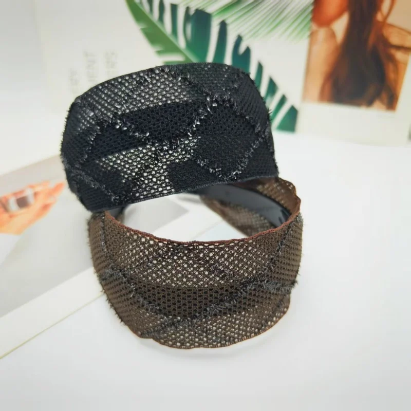 Spring/Summer Black Mesh Headband for Women Extra Wide Hairband Cross Design Elegant and Fashionable Hair Bands Shining Plaid
