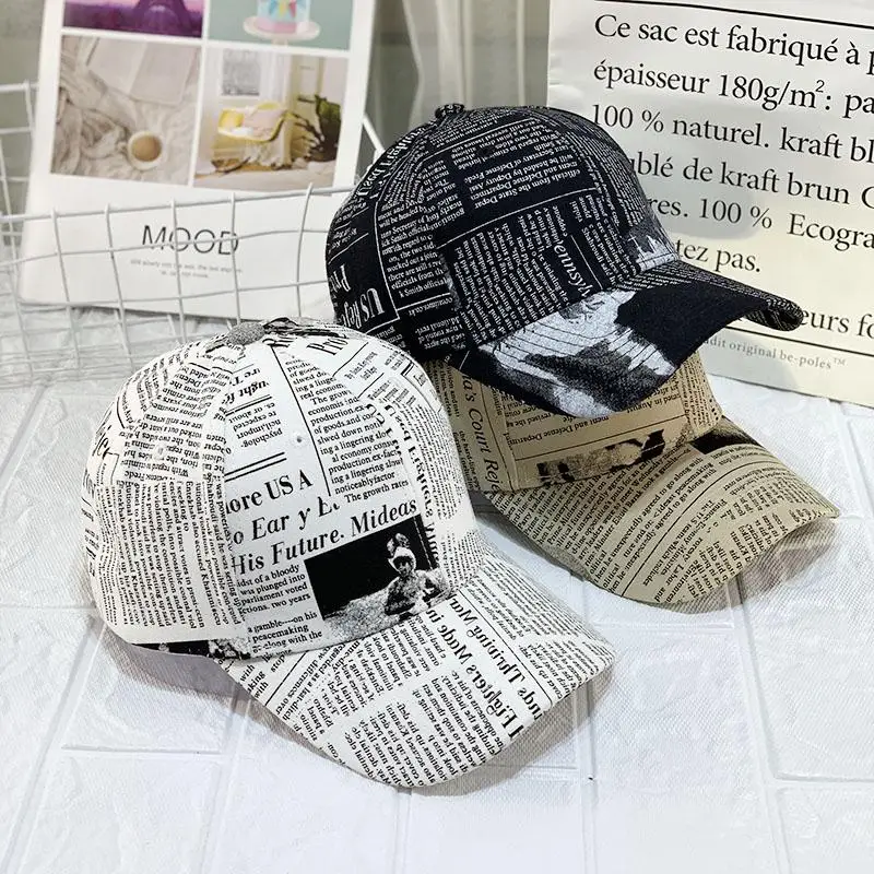 Hot Sale Unisex Casual Graffiti Newspaper Design Baseball Cap Street Hip Hop Sunscreen Outdoor Hat For Women And Men