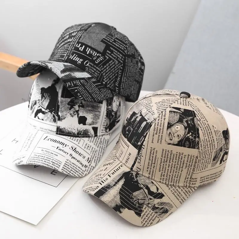 Hot Sale Unisex Casual Graffiti Newspaper Design Baseball Cap Street Hip Hop Sunscreen Outdoor Hat For Women And Men