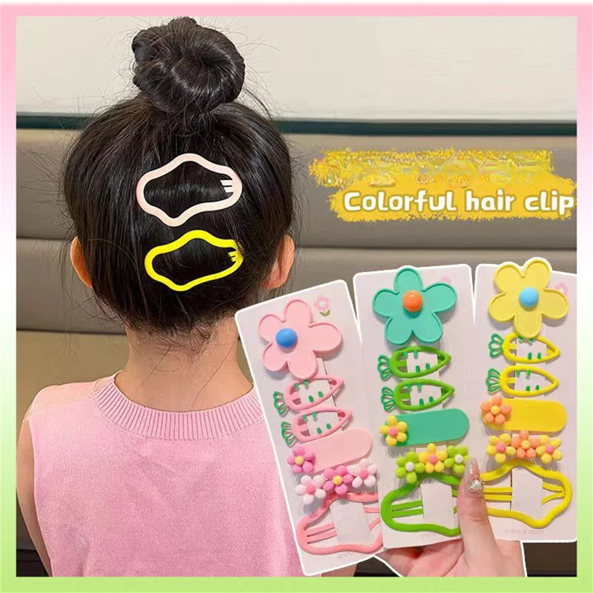 6Pcs Cartoon Colorful Hair Clips Girls Cute Flower Heart Hairpins Baby Hairclip Barrettes Hairpin Headwear Kids Hair Accessories
