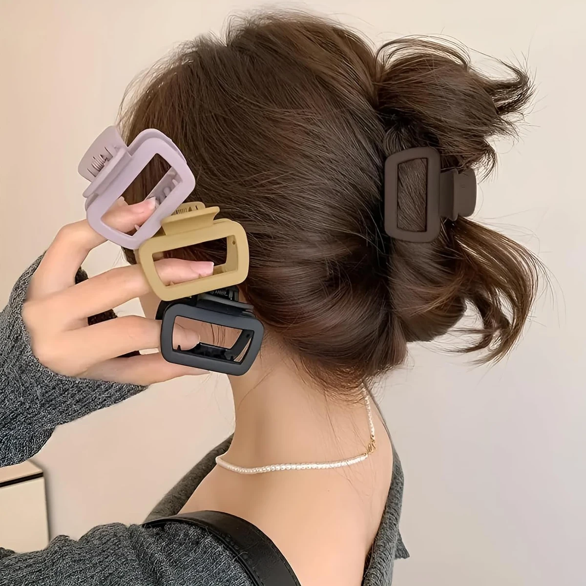 4pcs Women's Square Lightweight Hair Claw Clip Fashionable Elegant Hair Accessory Clip Suitable Hair Styling Makeup