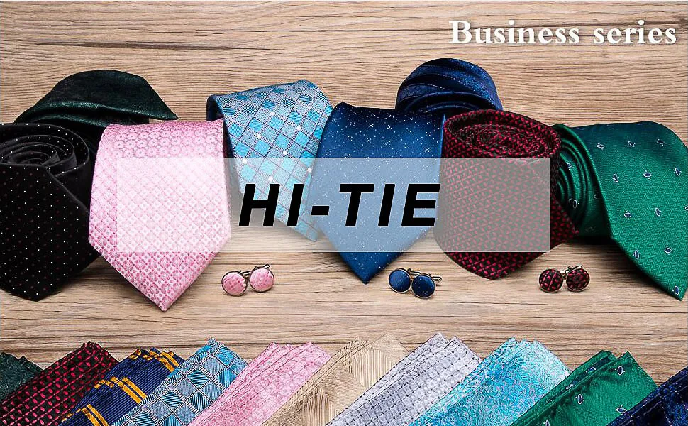 Hi-Tie Mens Gift Tie Set Striped Paisley Floral Pink Red Grey Black Wedding For Men Design Hanky Cufflink Dropshipping