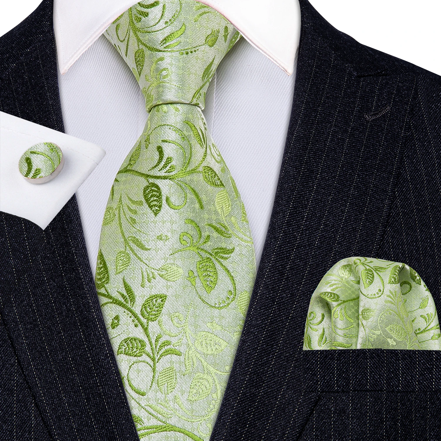 Hi-Tie Mens Gift Tie Set Striped Paisley Floral Pink Red Grey Black Wedding For Men Design Hanky Cufflink Dropshipping