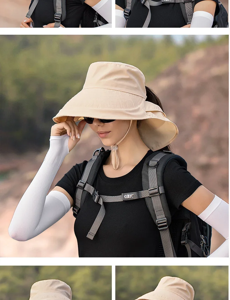 Summer Hat Women Outdoor UV Anti Neck Protection Sun Visor Men Fishing Hiking Wide Brim Shawl Sunscreen Ponytail Cap Undefined