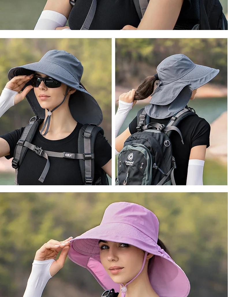 Summer Hat Women Outdoor UV Anti Neck Protection Sun Visor Men Fishing Hiking Wide Brim Shawl Sunscreen Ponytail Cap Undefined