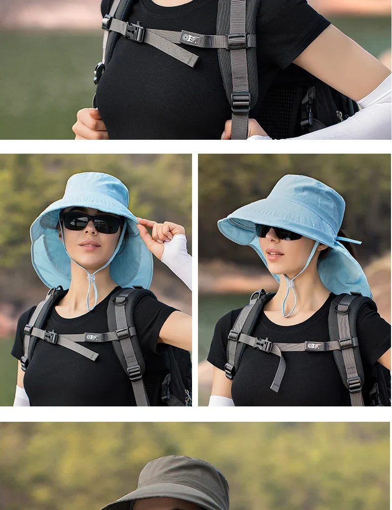 Summer Hat Women Outdoor UV Anti Neck Protection Sun Visor Men Fishing Hiking Wide Brim Shawl Sunscreen Ponytail Cap Undefined