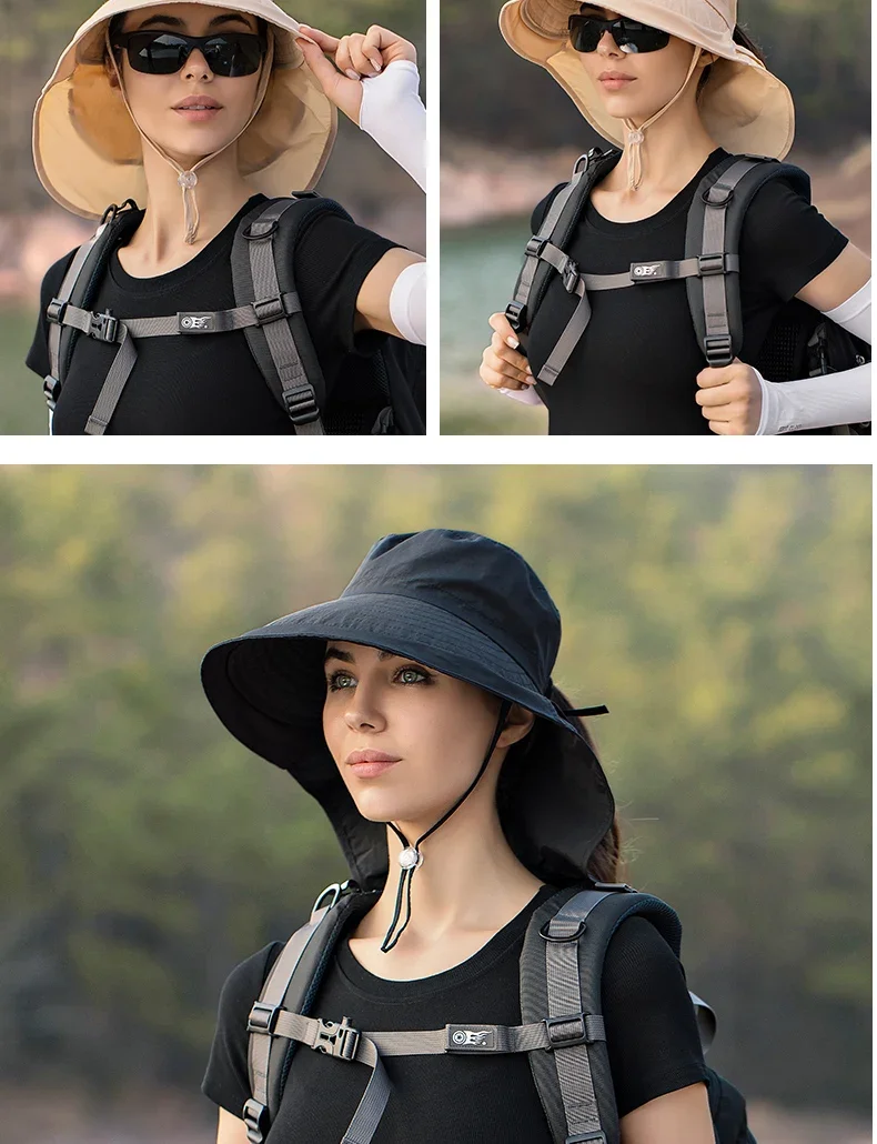 Summer Hat Women Outdoor UV Anti Neck Protection Sun Visor Men Fishing Hiking Wide Brim Shawl Sunscreen Ponytail Cap Undefined