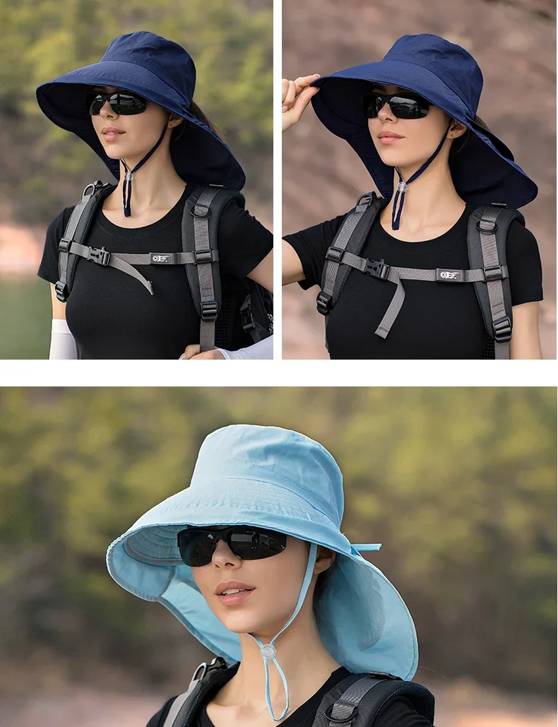 Summer Hat Women Outdoor UV Anti Neck Protection Sun Visor Men Fishing Hiking Wide Brim Shawl Sunscreen Ponytail Cap Undefined