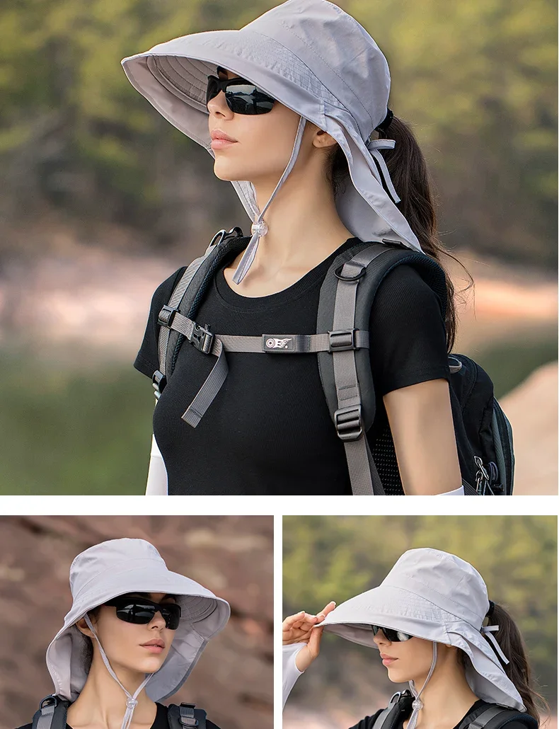 Summer Hat Women Outdoor UV Anti Neck Protection Sun Visor Men Fishing Hiking Wide Brim Shawl Sunscreen Ponytail Cap Undefined