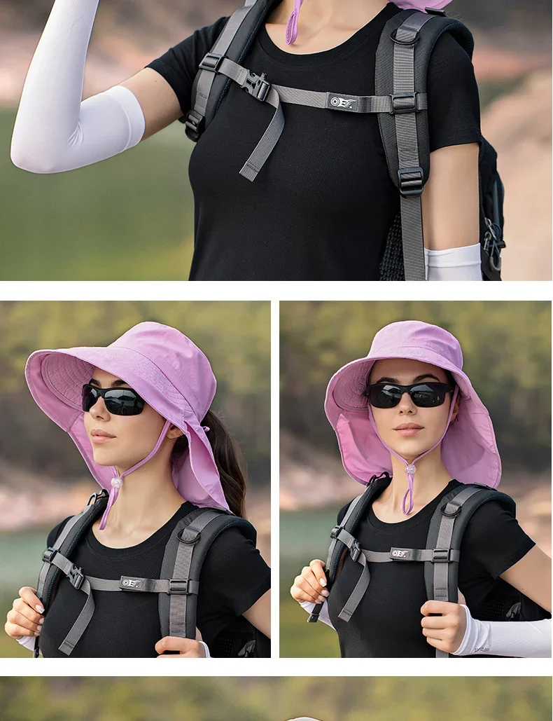 Summer Hat Women Outdoor UV Anti Neck Protection Sun Visor Men Fishing Hiking Wide Brim Shawl Sunscreen Ponytail Cap Undefined