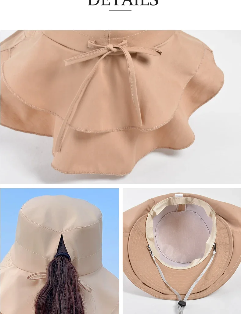 Summer Hat Women Outdoor UV Anti Neck Protection Sun Visor Men Fishing Hiking Wide Brim Shawl Sunscreen Ponytail Cap Undefined