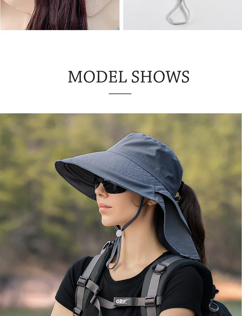Summer Hat Women Outdoor UV Anti Neck Protection Sun Visor Men Fishing Hiking Wide Brim Shawl Sunscreen Ponytail Cap Undefined