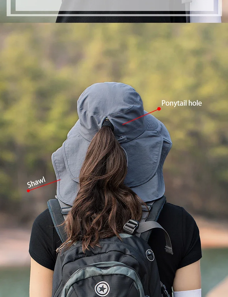 Summer Hat Women Outdoor UV Anti Neck Protection Sun Visor Men Fishing Hiking Wide Brim Shawl Sunscreen Ponytail Cap Undefined