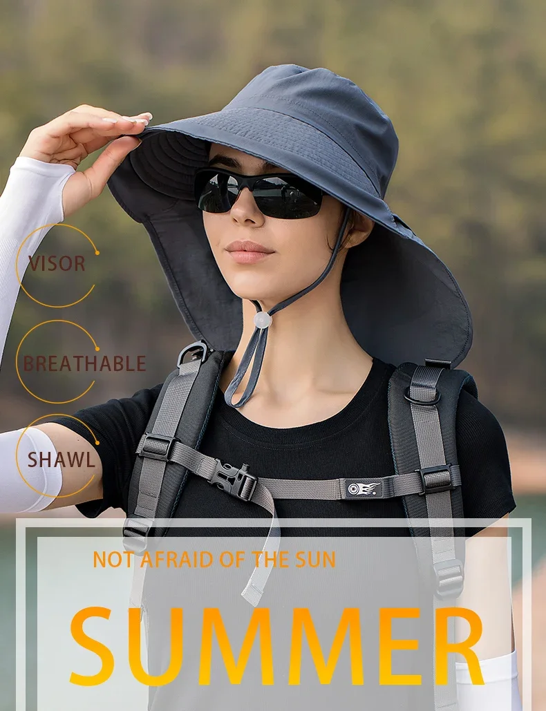 Summer Hat Women Outdoor UV Anti Neck Protection Sun Visor Men Fishing Hiking Wide Brim Shawl Sunscreen Ponytail Cap Undefined