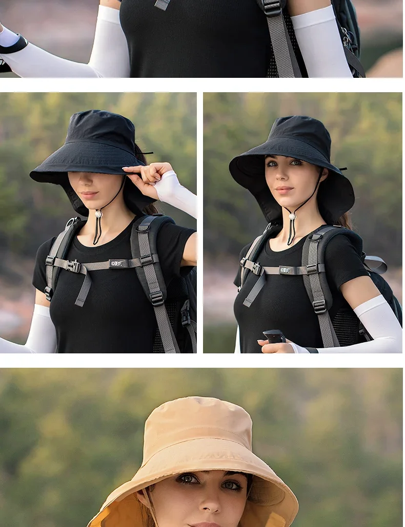 Summer Hat Women Outdoor UV Anti Neck Protection Sun Visor Men Fishing Hiking Wide Brim Shawl Sunscreen Ponytail Cap Undefined