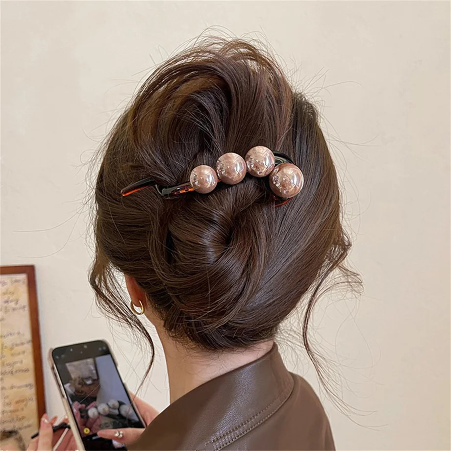 Elegant Pearls Twist Hair Clips Grab For Women Hairpin Barrettes Sweet Hair Ornament Headband Ponytail Fashion Hair Accessories