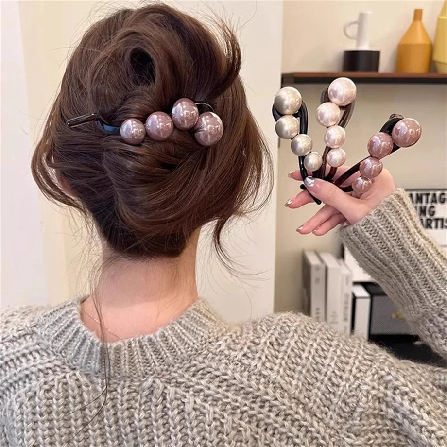 Elegant Pearls Twist Hair Clips Grab For Women Hairpin Barrettes Sweet Hair Ornament Headband Ponytail Fashion Hair Accessories