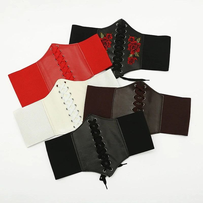 Women Corset Punk Black Wide Belt Leather Slimming Body Belts For Women Cummerbunds Elastic High Waist Belt Female Dress Corsets