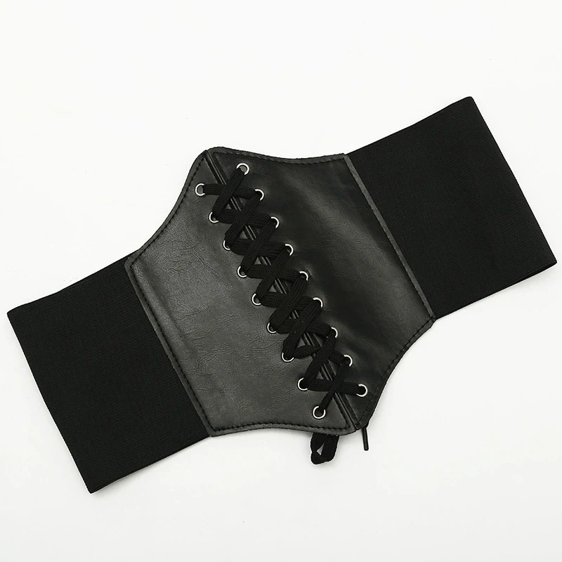 Women Corset Punk Black Wide Belt Leather Slimming Body Belts For Women Cummerbunds Elastic High Waist Belt Female Dress Corsets