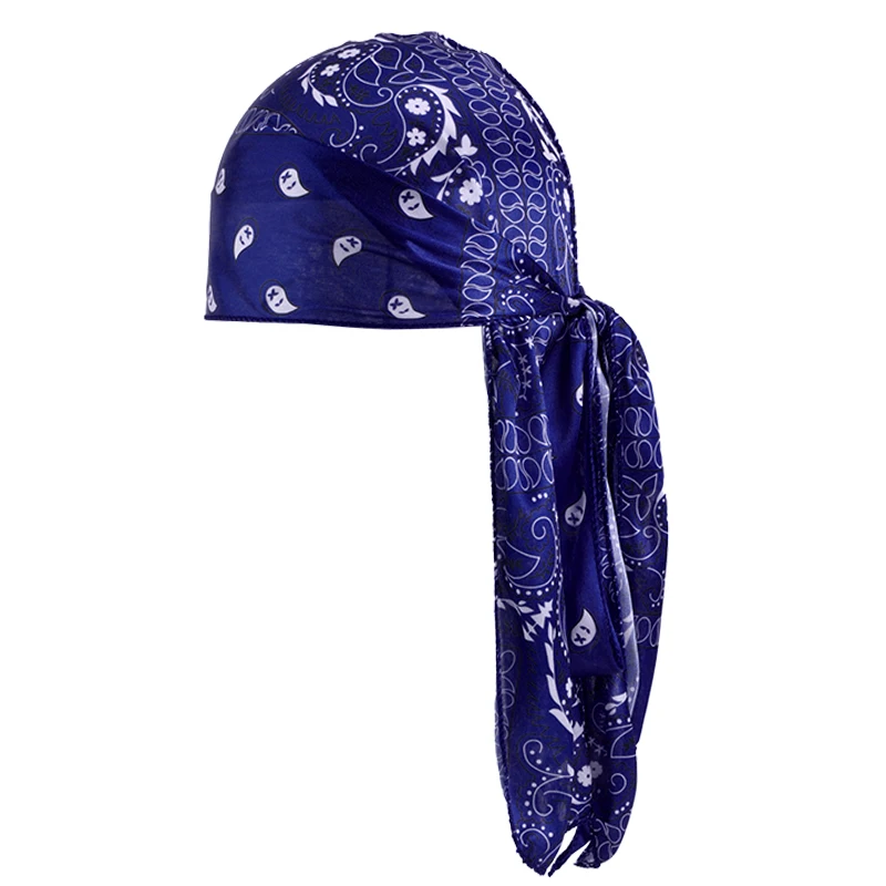 Amoeba Print Silky Durag Bandanas Long Tail Pirate Turban Cap Cashew Flower Durag Turban Outdoor Cycling Riding Street Hat Hijab