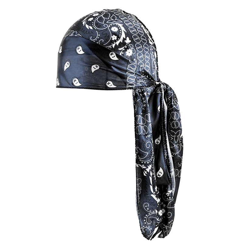 Amoeba Print Silky Durag Bandanas Long Tail Pirate Turban Cap Cashew Flower Durag Turban Outdoor Cycling Riding Street Hat Hijab