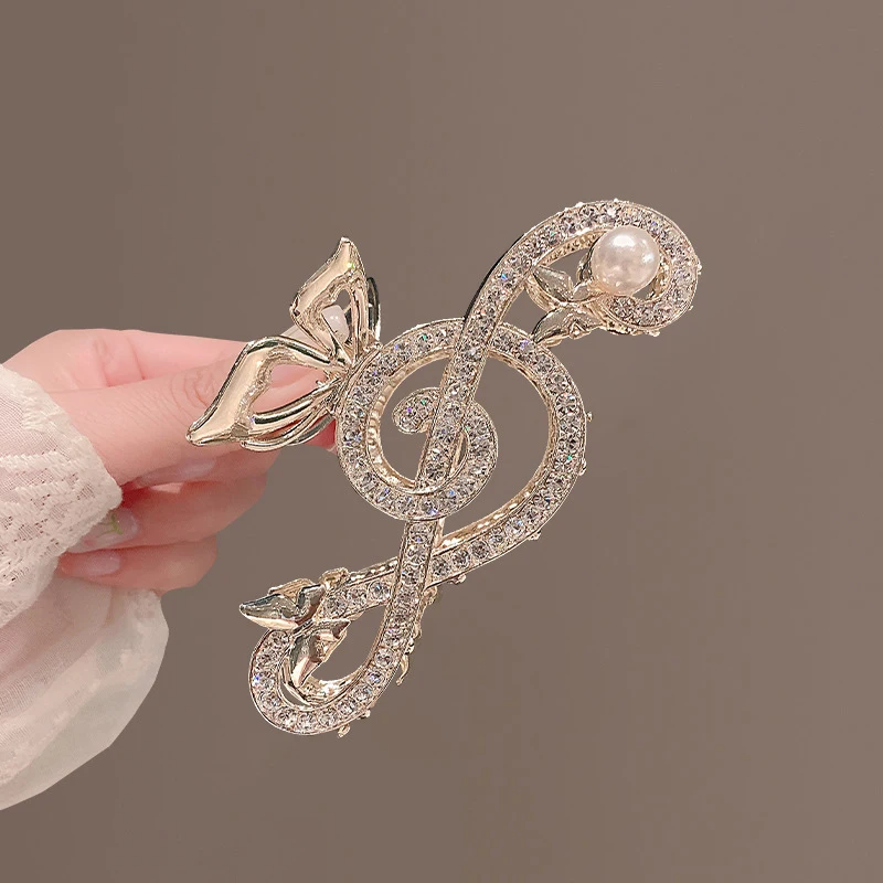 1pc Crystal Music Note Claw Clip Women's Large Elegant Rear Hairpin Luxury Minimalist Shark Clip