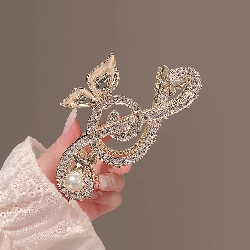 1pc Crystal Music Note Claw Clip Women's Large Elegant Rear Hairpin Luxury Minimalist Shark Clip