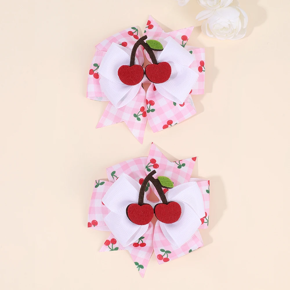 2Pcs Strawberry Hair Clip Sweet Polka Dot Ribbon Fashion Bow Barrettes For Girl Children Baby Trendy Korean Accessories Headwear