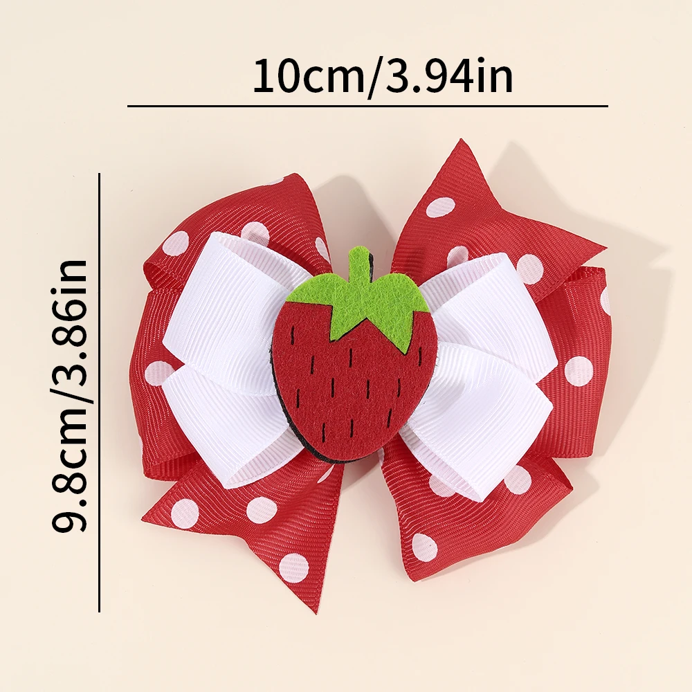 2Pcs Strawberry Hair Clip Sweet Polka Dot Ribbon Fashion Bow Barrettes For Girl Children Baby Trendy Korean Accessories Headwear