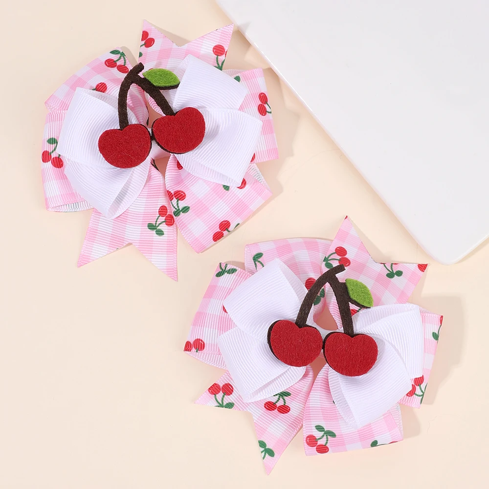 2Pcs Strawberry Hair Clip Sweet Polka Dot Ribbon Fashion Bow Barrettes For Girl Children Baby Trendy Korean Accessories Headwear