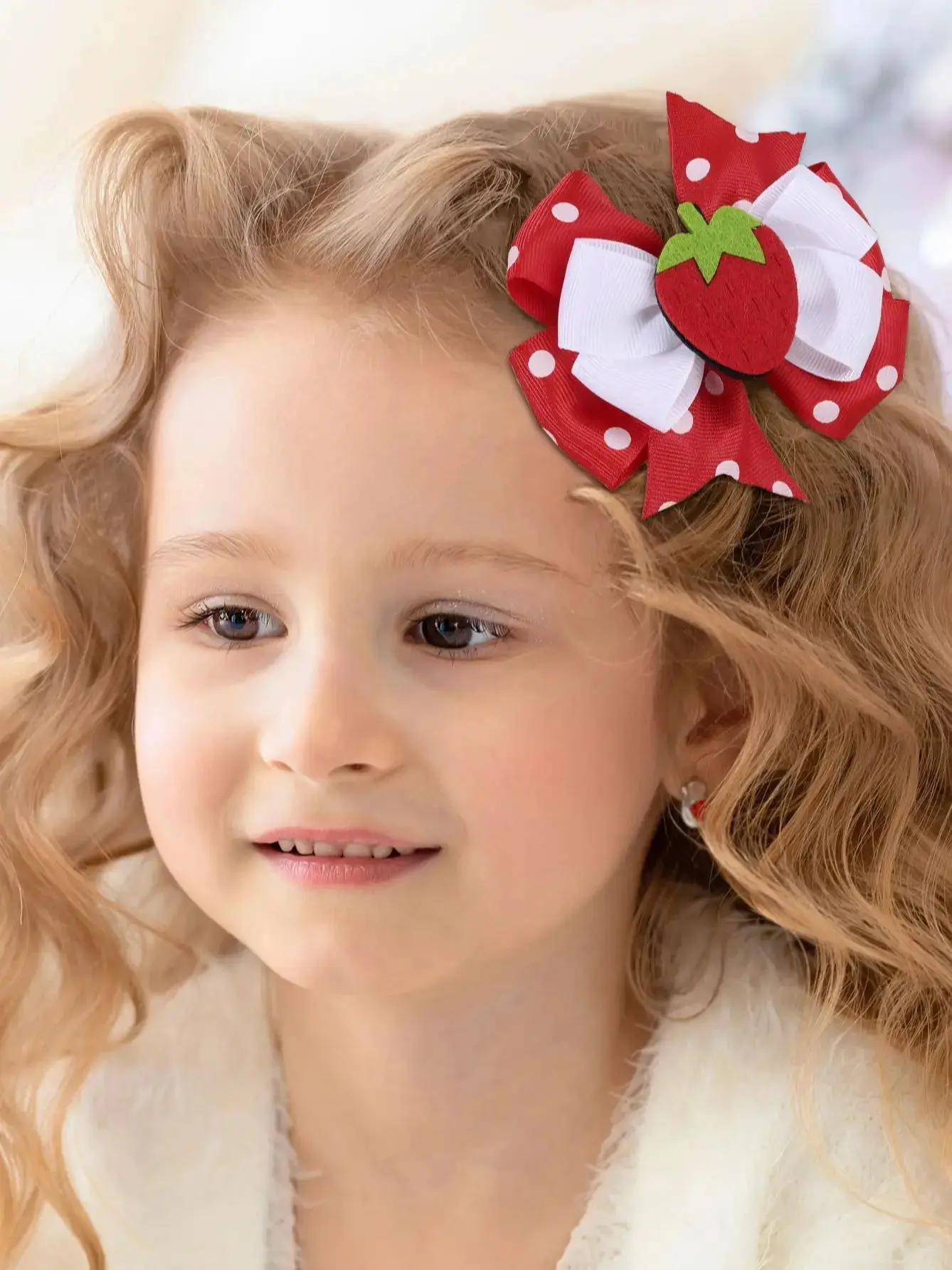 2Pcs Strawberry Hair Clip Sweet Polka Dot Ribbon Fashion Bow Barrettes For Girl Children Baby Trendy Korean Accessories Headwear