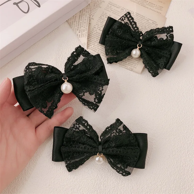 2/4pcs Xiaoxiangfeng lace bow hair clip, pearl bow, bangs clip, side hair clip, hair accessory, hairpin
