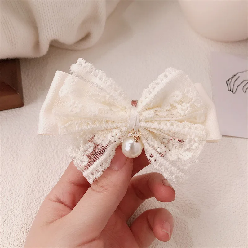 2/4pcs Xiaoxiangfeng lace bow hair clip, pearl bow, bangs clip, side hair clip, hair accessory, hairpin