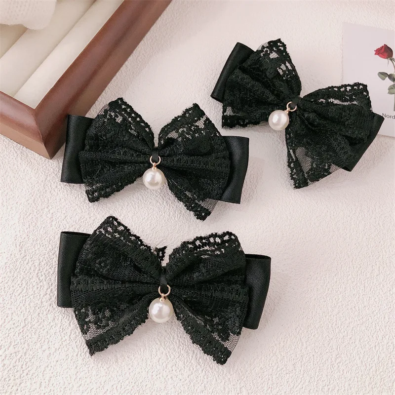 2/4pcs Xiaoxiangfeng lace bow hair clip, pearl bow, bangs clip, side hair clip, hair accessory, hairpin