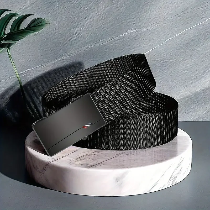 Men's Belt Outdoor Leisure Sports Belt Toothless Quick Release Automatic Buckle Quality Black Belt