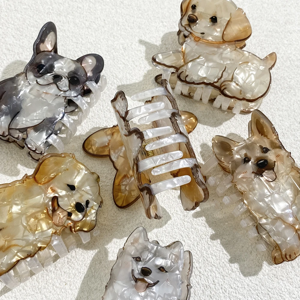 Cute Cartoon Acrylic Corgi Chihuahua Dog Printed Hair Clip Claw For Women Girls New Geometric Hairpin Hair Accessories Tool