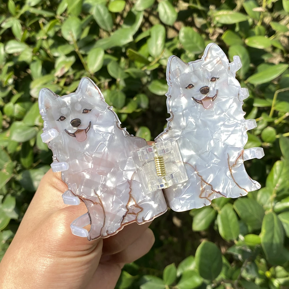 Cute Cartoon Acrylic Corgi Chihuahua Dog Printed Hair Clip Claw For Women Girls New Geometric Hairpin Hair Accessories Tool