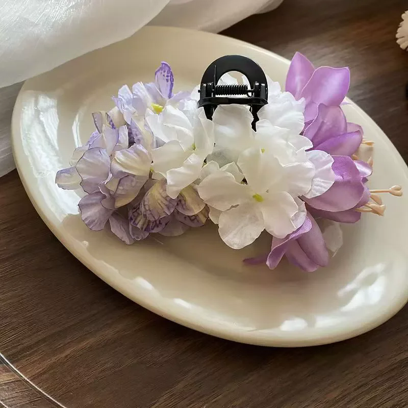Sweet Flower Hair Clips For Women Bridal Flower Hair Claw Girls Large Claw Clip Pink Floral Hair Claw Hair Accessories Wedding