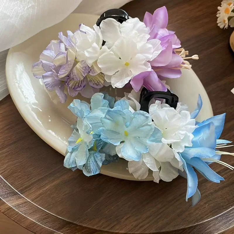 Sweet Flower Hair Clips For Women Bridal Flower Hair Claw Girls Large Claw Clip Pink Floral Hair Claw Hair Accessories Wedding