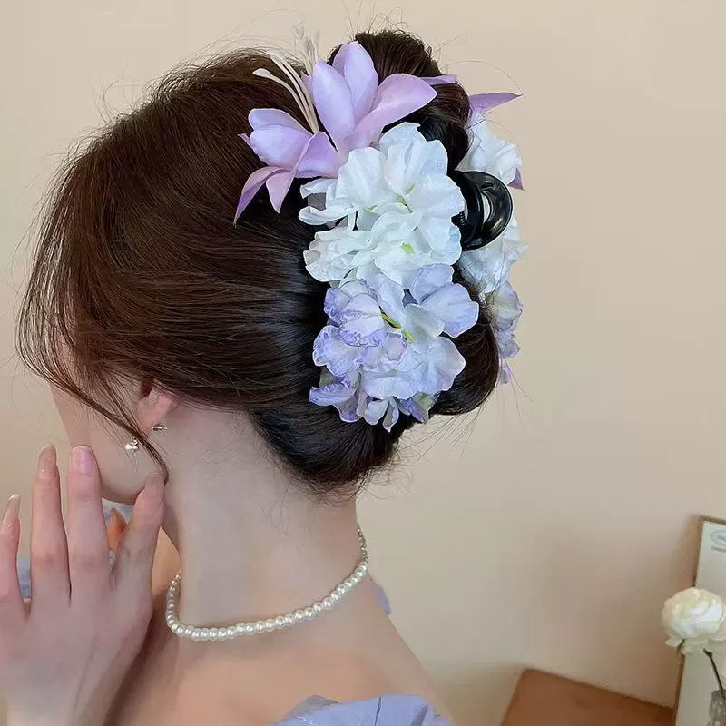 Sweet Flower Hair Clips For Women Bridal Flower Hair Claw Girls Large Claw Clip Pink Floral Hair Claw Hair Accessories Wedding