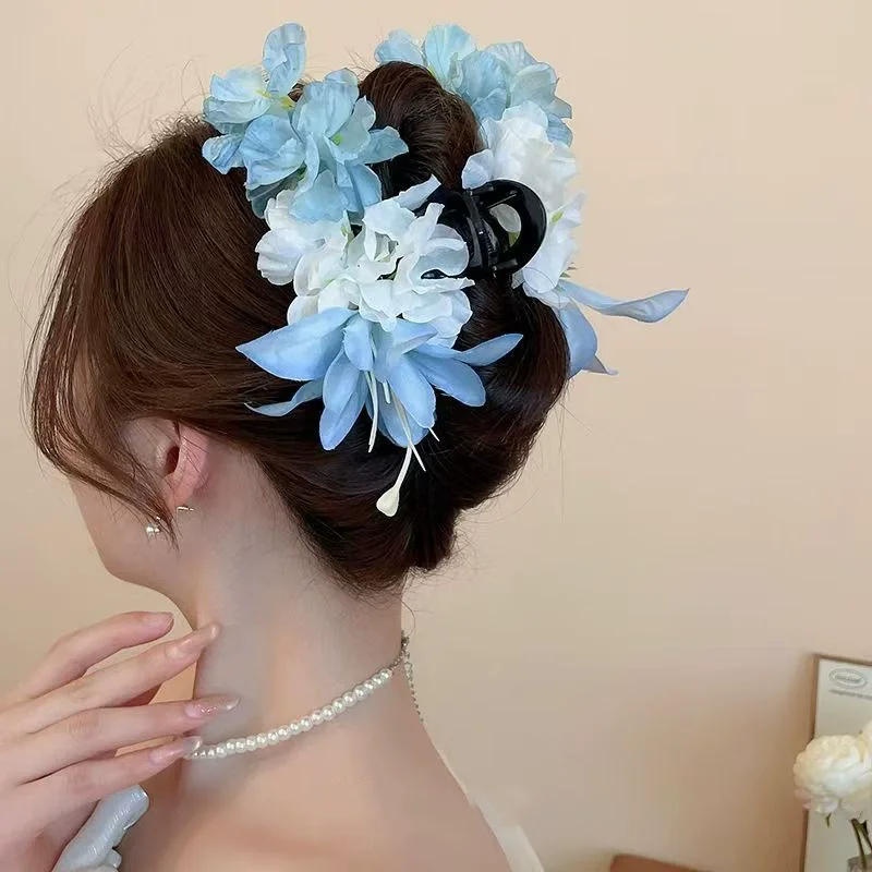 Sweet Flower Hair Clips For Women Bridal Flower Hair Claw Girls Large Claw Clip Pink Floral Hair Claw Hair Accessories Wedding