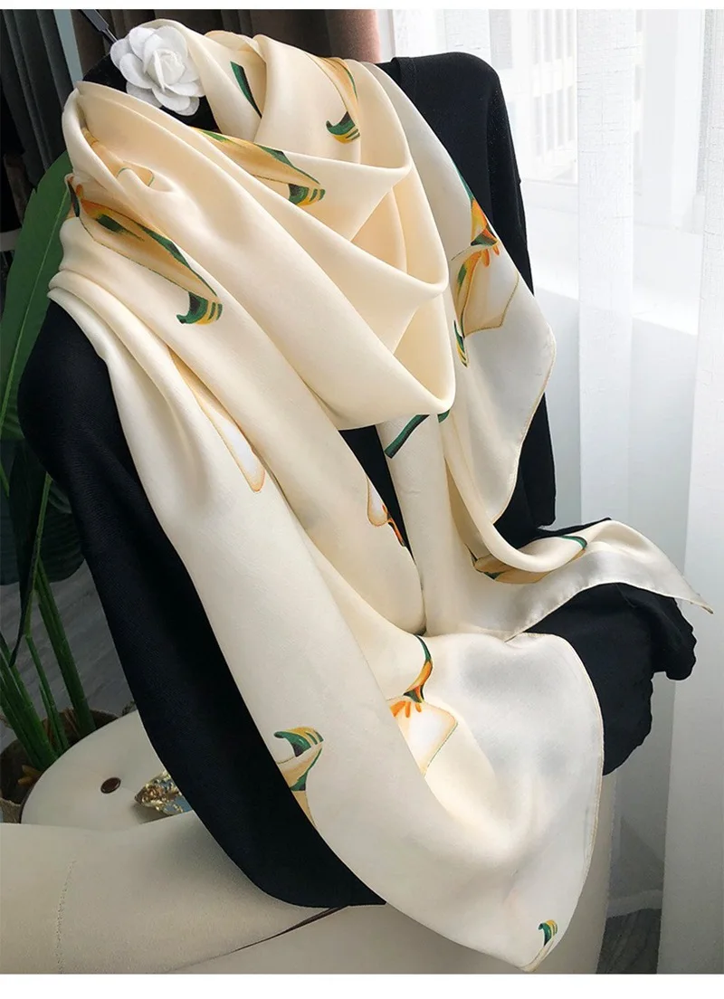 2025 Hangzhou 100% Natural Real Silk Scarf Women Bandana long Scarves Wrap Kerchief Luxury High Quality Hijab Echarpe pashmina
