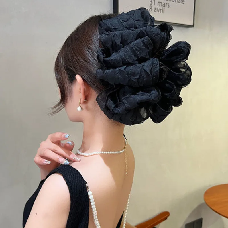 New Large Chiffon Bow Hair Claw Clip Elegant Large Size Fabric Ribbon Flower Hair Clip Jaw Clamps Accessories For Women Hairpins