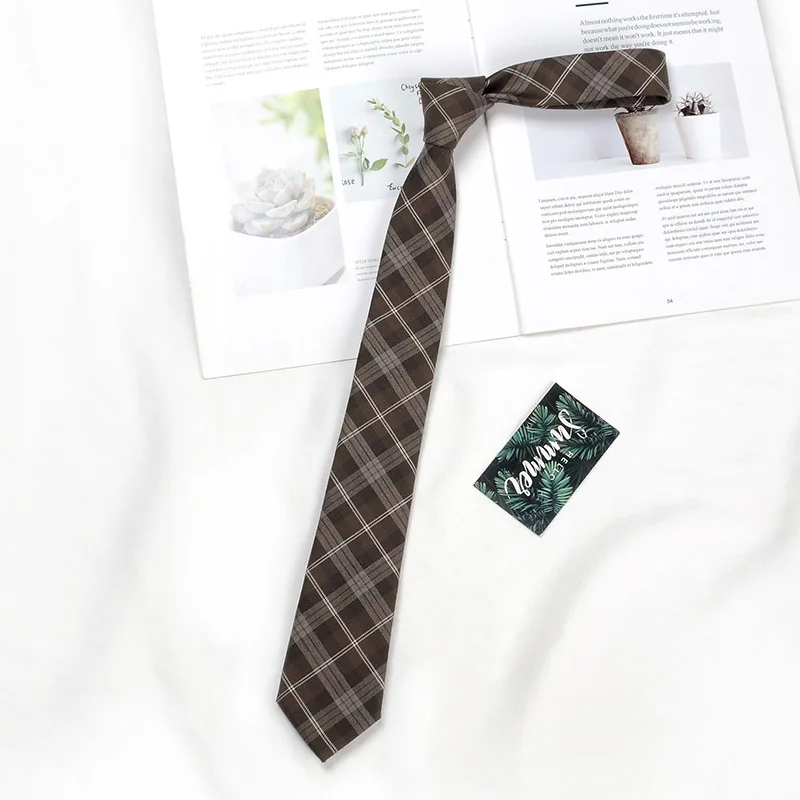 Brown Tie Men Shirt Gift Male Preppy College Style Coffee Stripe Retro Tie Decoration Jk Necktie Female Girly Kawaii Accessories