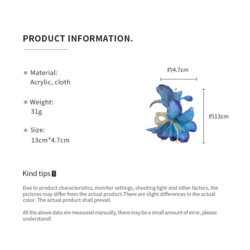 Super Fairy Emulational Lily Flower Hair Claw Clips for Women Mori Style Acrylic Shark Clip Travel Party New Accessories